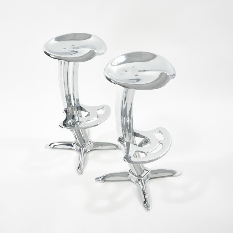 Pair of chrome LOTUS stools by Yasuaki Sasamoto for Dulton Co. Ltd.