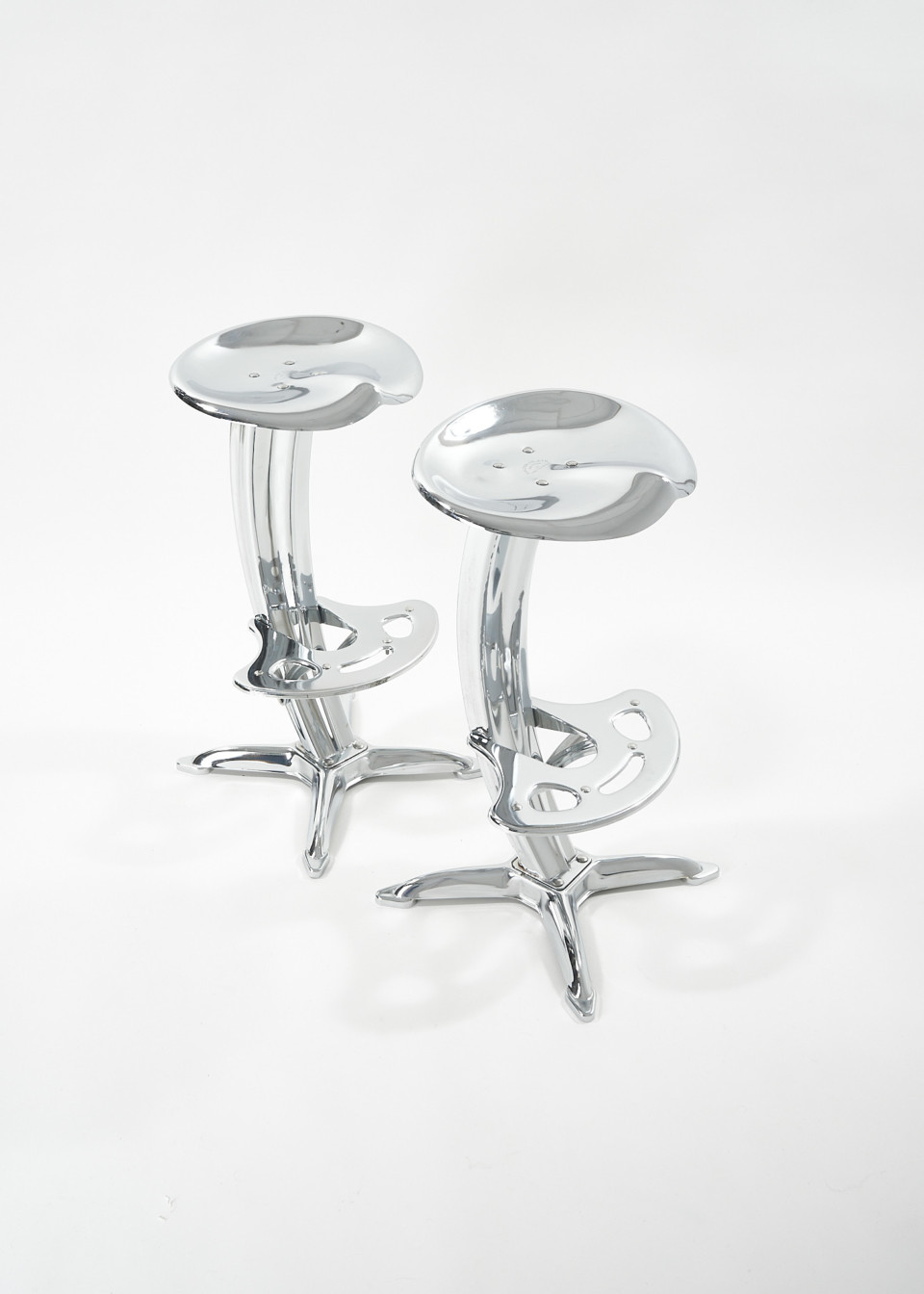 Pair of chrome LOTUS stools by Yasuaki Sasamoto for Dulton Co. Ltd.